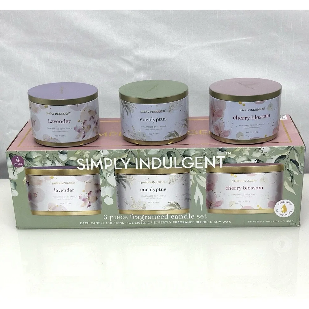 3 Piece Fragranced Candle Set Made with Essential Oils and Soy Wax -Each Cand
